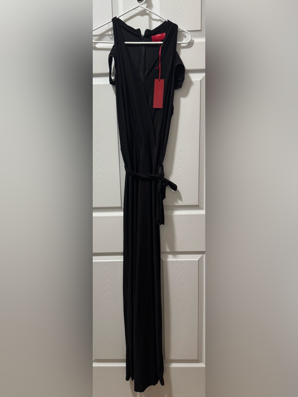 Jennifer Lopez Black Maxi Wrap Dress with Tie Waist